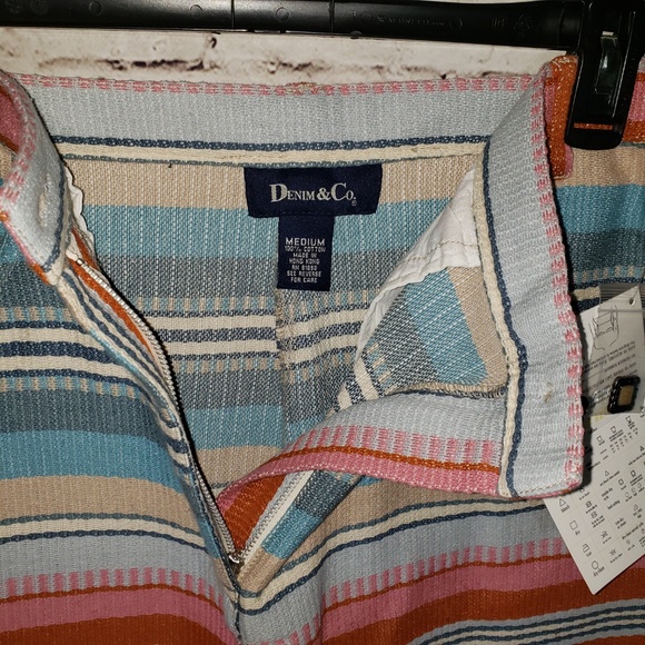 Vintage 90s NWT Denim & Co Long Striped Zip front Cotton Skirt - Picture 2 of 4